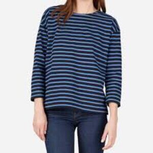 ✅ Everlane The Breton Cotton Tee Blue Striped with Zipper Detailing‎ Small